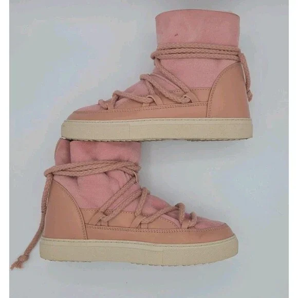 Inuikii Rose Pink Classic Sneaker Womens Size 9 Snow Shearling Boots Lace Up EUC - Picture 6 of 9